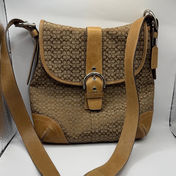 Coach Handbags - 👜 Coach Shoulder Bag – Signature C Canvas w/ Tan Leather Trim & Blue Interior